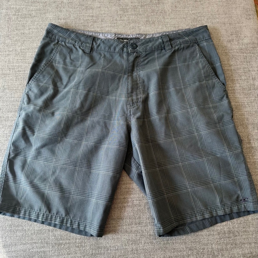 O'Neill Plaid Hybrid Shorts Mens 36 Grey Quick Dry Walkshorts
